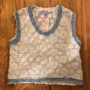 White and Blue Sleeveless crochet Top